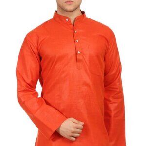 COTTON SILK RED KURTA PYJAMA